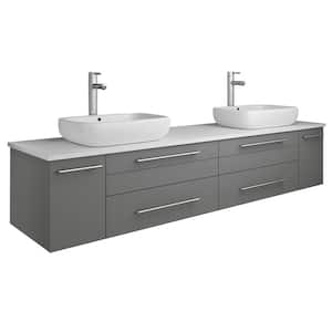 Lucera 72 in. W Wall Hung Bath Vanity in Gray with Quartz Stone Vanity Top in White with White Basins