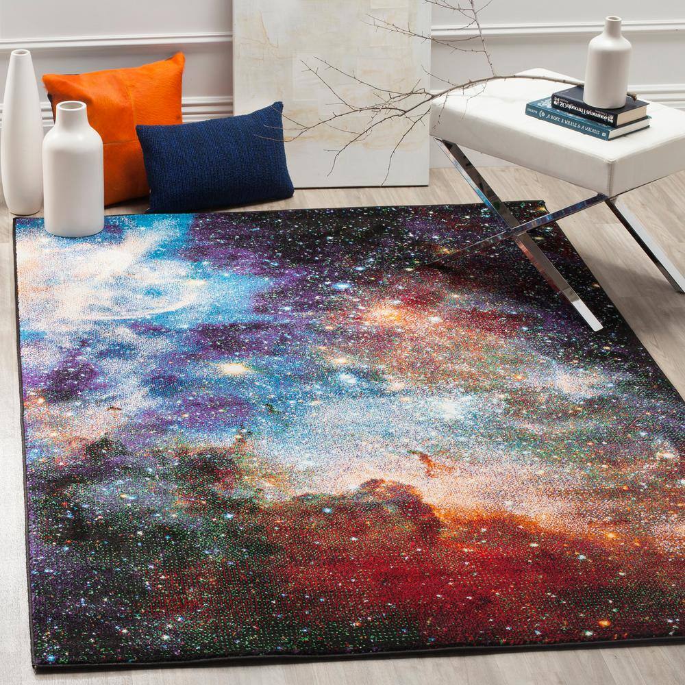 Galaxy 4' x 6' Purple Multi Synthetic Round Area Rug
