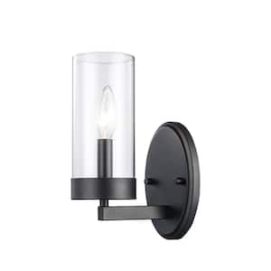 Meadowlark 1-Light Black Indoor Wall Sconce Light Fixture with Clear Glass Shade