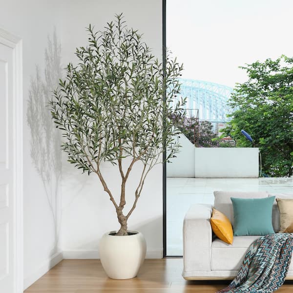 DR.Planzen Artificial 8 ft. Olive Tree with 18 in. White Planter