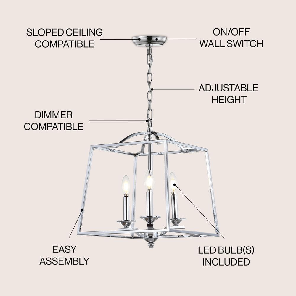 Chrome 14.5" 3-Light LED Pendant with Drum Shade
