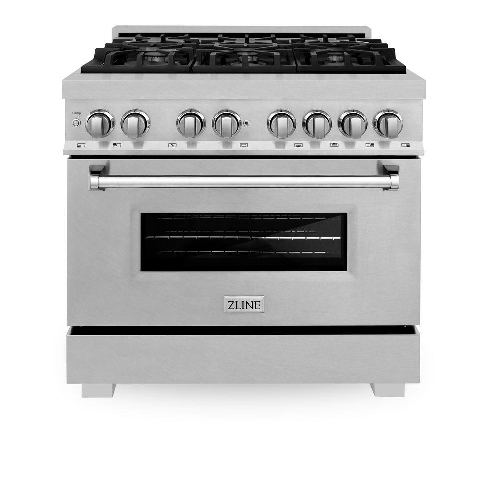 ZLINE 36" DuraSnow Stainless Steel Dual Fuel Range with 6 Burners