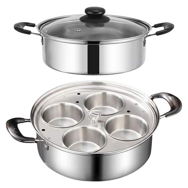 Stainless Steel 4-Egg Saute Pan 4 in. Induction Compatible Kitchen Egg Poacher Pan with Lid and Removable Cups