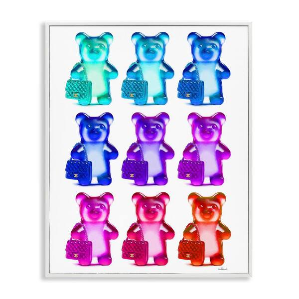 Stupell Industries Bright Hued Bears and Bags by Amanda Greenwood White Framed Abstract Giclee Art Print 14 in. x 11 in.