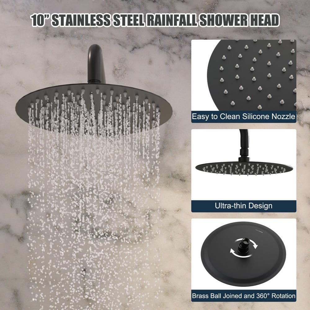 Matte Black Wall Mounted Rain Shower System with Handheld