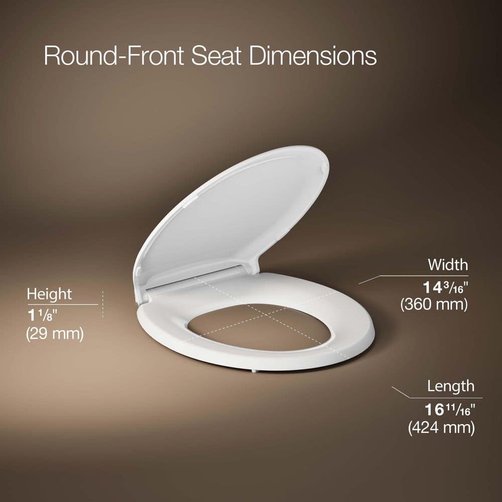 White Plastic Round Quiet-Close Toilet Seat with Grip-Tight Bumpers