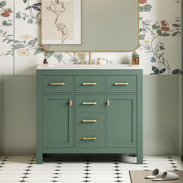 36 in. W x 18.3 in. D x 34 in. H Single Sink Freestanding Bath Vanity in Green with White Ceramic Top