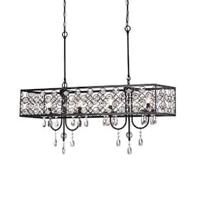 Indianapolis 4-Light Black Kitchen Island Rectangle Chandelier with Crystal Accent