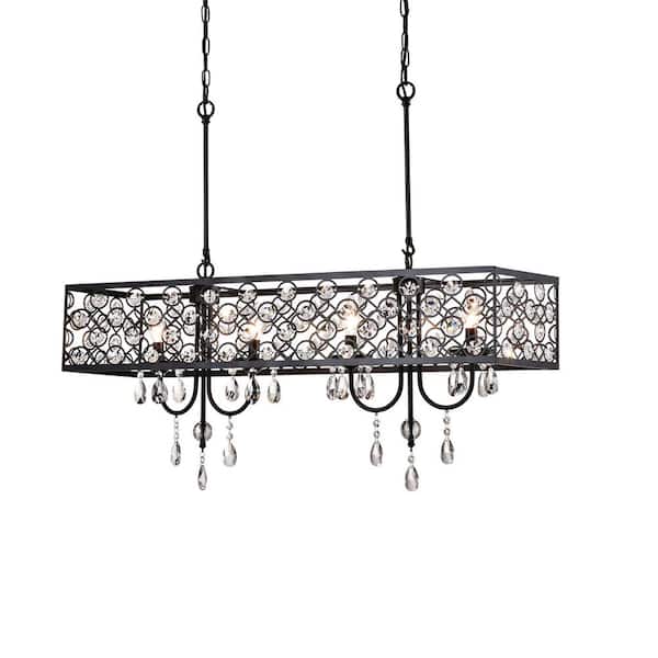 Maxax Indianapolis 4-Light Black Kitchen Island Rectangle Chandelier with Crystal Accent