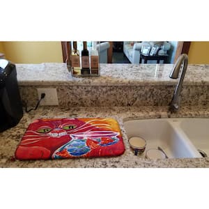14 in. x 21 in. Multicolor Big Red Cat at the Fishbowl Dish Drying Mat
