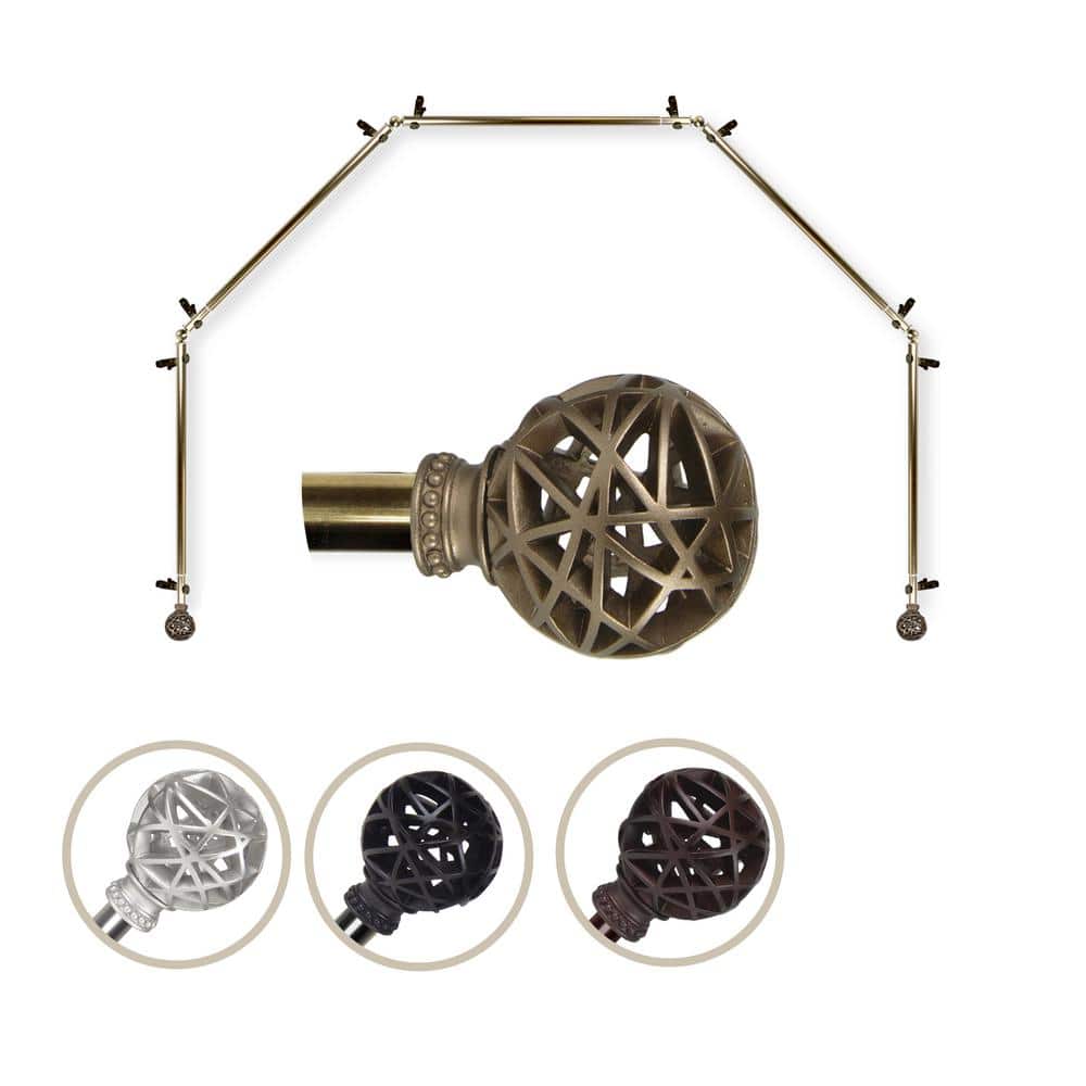 EMOH 13/16" Dia Adjustable 5 Sided Bay Window Curtain Rod 28 to 48" (each side) in Antique Brass