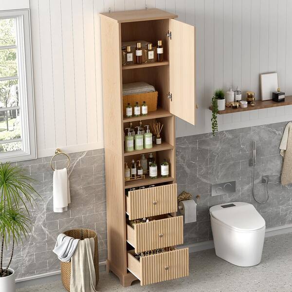22 in. W x 10.03 in. D x 67.3 in. H White MDF Freestanding Linen Cabinet with Adjustable Shelf