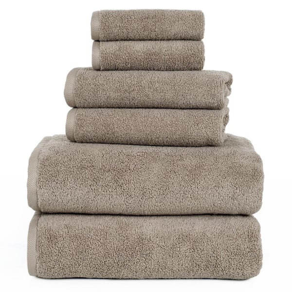 Unbranded 6-Piece Taupe Solid 100% Cotton Bath Towel Set