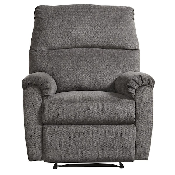 Benjara Gray Fabric Zero Wall Power Recliner With Pillow Top Armrests 