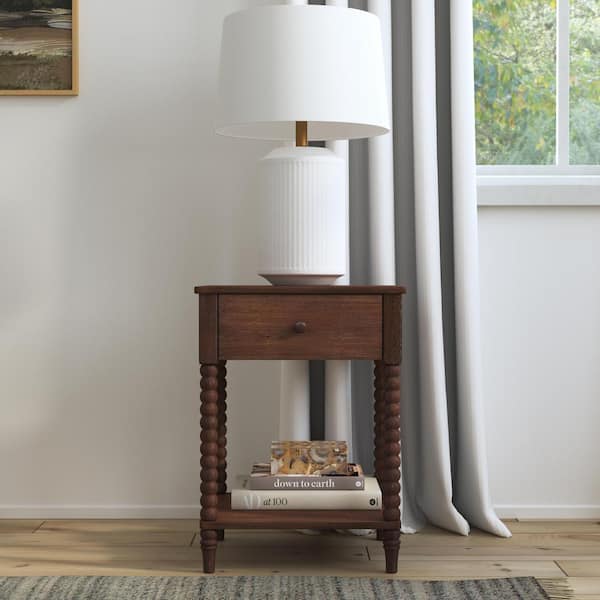 HOMESTYLES Spindle Brown Nightstand with-Drawer