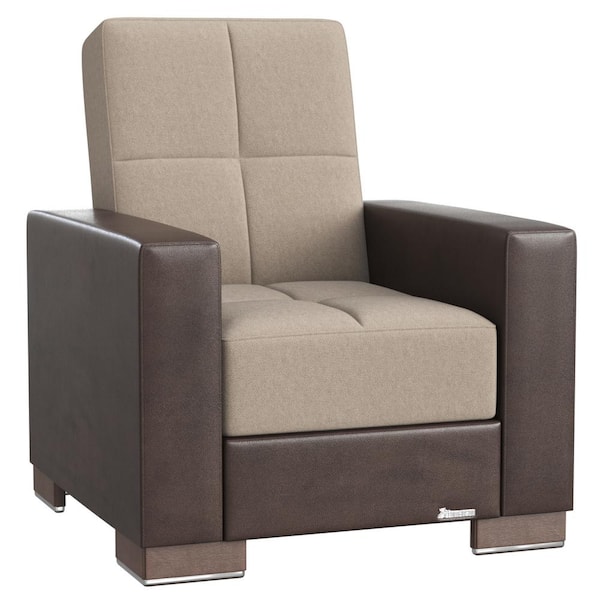 Ottomanson Basics Collection Convertible Beige/Brown Armchair with Storage