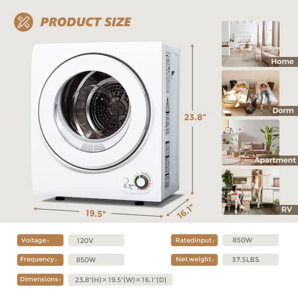 EUHOMY 1.6 cu. ft. Vented Portable Clothes Dryer in White, Compact