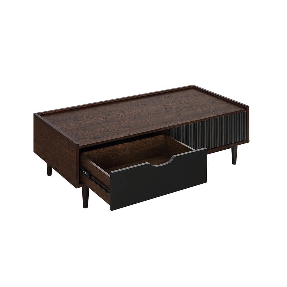 Duane Dark Brown and Black Ribbed Wood Coffee Table with Storage