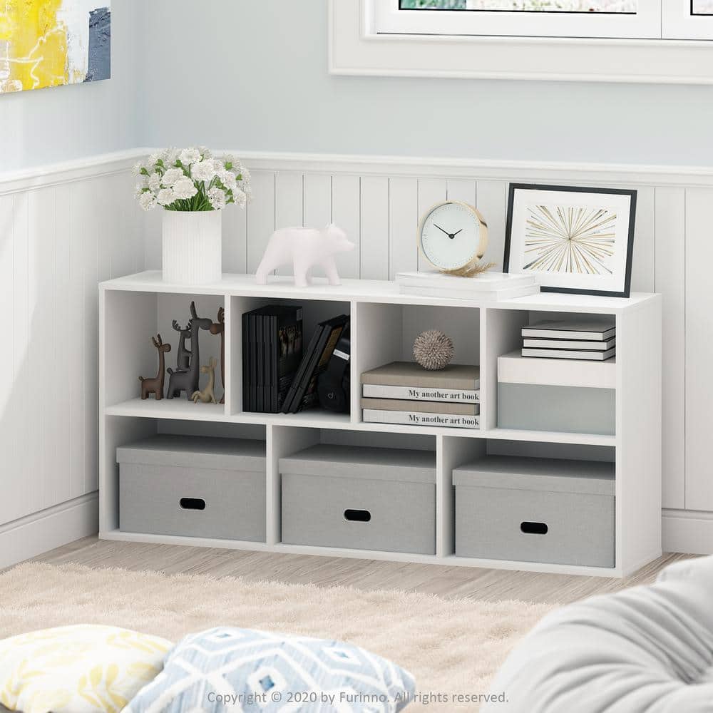 Contemporary White Wood 7-Cube Floor Mount Storage Shelf for Kids