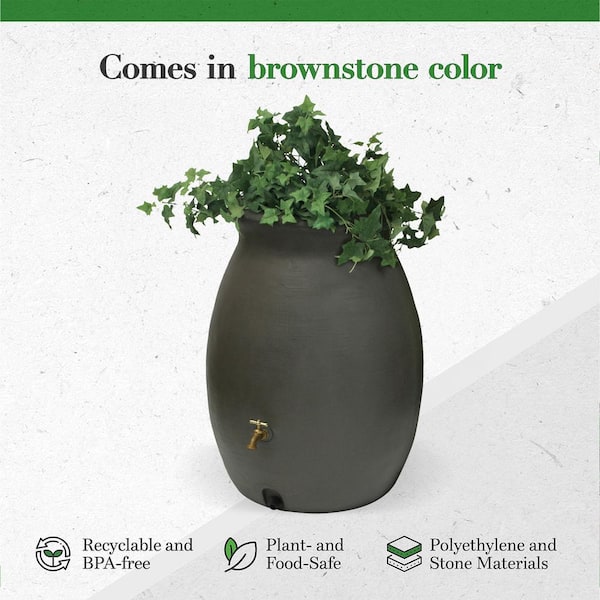 Algreen Castilla 50 Gal. Brownstone Decorative Rain Barrel with