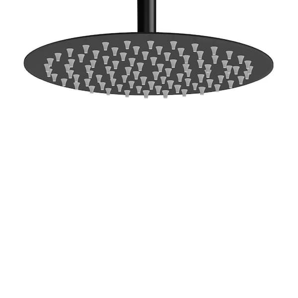 BWE 1-Spray Patterns with 2.5 GPM 10 in. Round Wall Mount Ceiling Mount Metal Ultra-Thin Fixed Shower Head in Matte Black