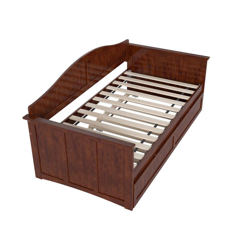 Nantucket Walnut Twin Wood Daybed with Trundle and Drawer