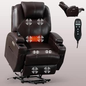 Brown Faux Leather Recliner 8-Point Vibration Massage and Lumbar Heating Recliner with 2-Cup Holdersand USB Port