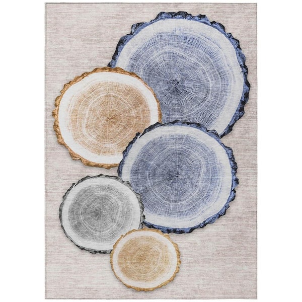 HomeRoots Beige Blue and Gold 9 ft. x 12 ft. Woven Geometric Rectangle Indoor/Outdoor Area Rug