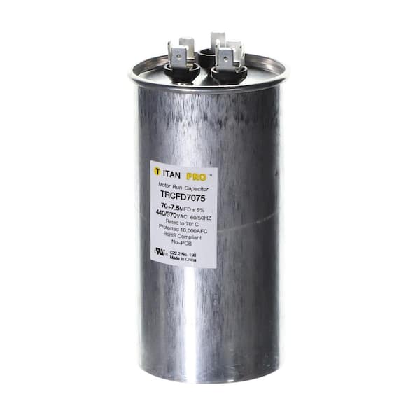 Titan Pro 70+7.5 MFD 440-Volt/370-VoltDual Voltage Round Run Capacitor