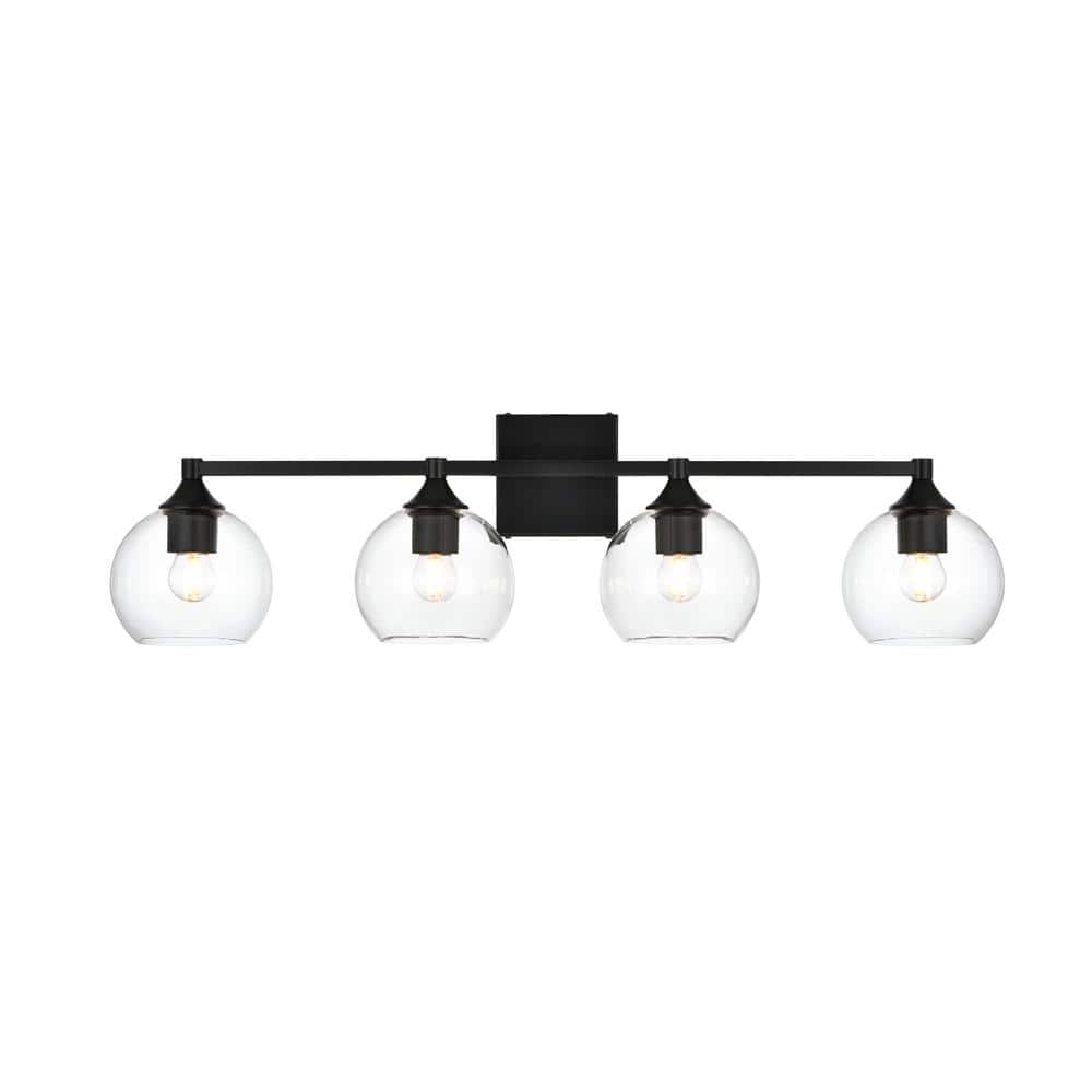 Simply Living 33 in. 4-Light Modern Black Vanity Light with Clear Round Sha