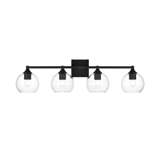 Unbranded Simply Living 33 in. 4-Light Modern Black Vanity Light with Clear Round Shade
