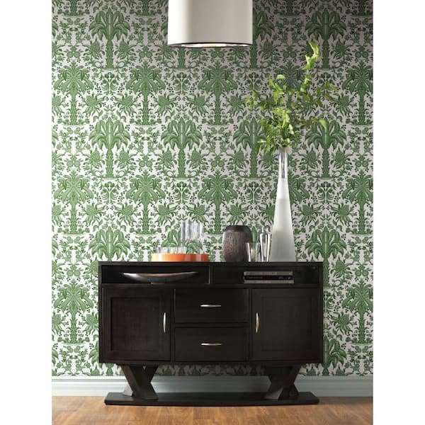 60.75 sq ft Green Palmetto Palm Damask Non-pasted Wallpaper