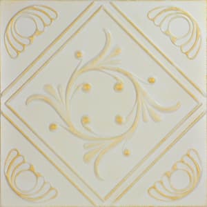 Diamond Wreath 1.6 ft. x 1.6 ft. Glue Up Foam Ceiling Tile in White Washed Gold