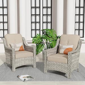 Eureka Gray Modern Wicker Outdoor Lounge Chair Seating Set with Beige Cushions (2-Pack)