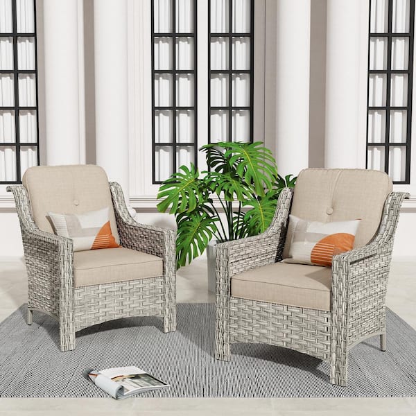 Toject Eureka Gray Modern Wicker Outdoor Lounge Chair Seating Set with Beige Cushions (2-Pack)