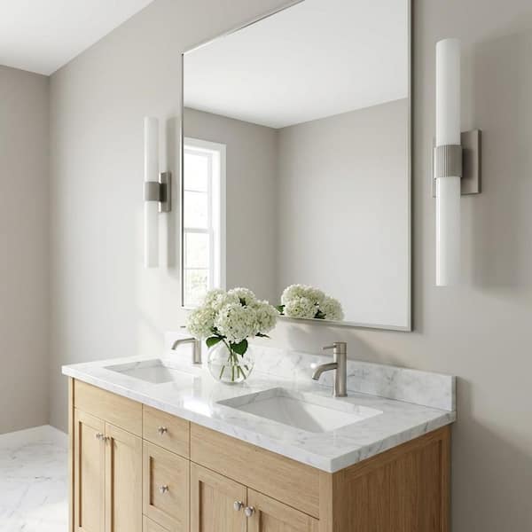 Sarco 24 in. W x 4.5 in. H Brushed Nickel Modern Dimmable LED Bathroom Vanity Light with White Acrylic Shade