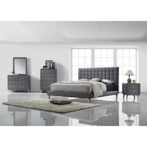 89 in. x 85 in. x 46 in. Light Gray Fabric King Bed