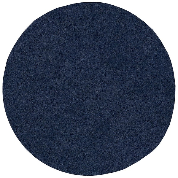 Tayse Rugs Jersey Shag Solid Navy 8 ft. Round Indoor Area Rug
