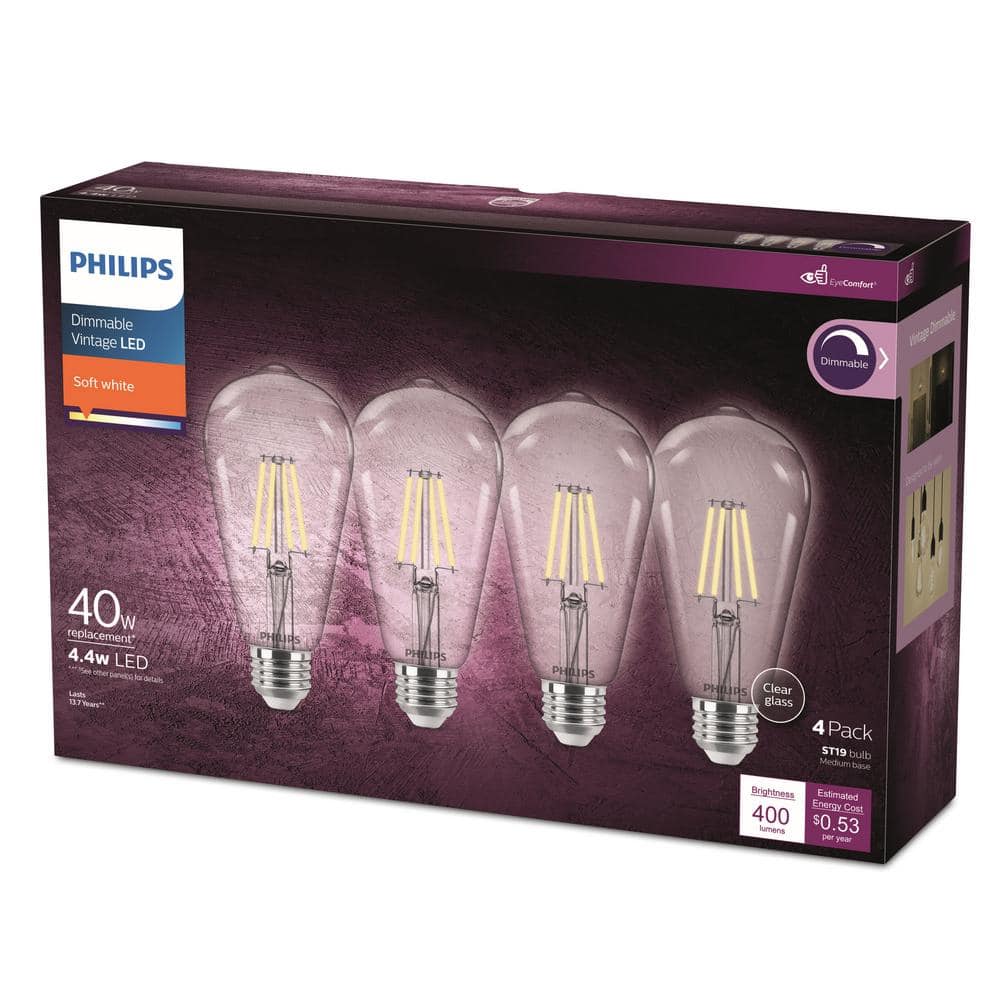 Vintage Clear Spiral ST19 Dimmable LED Light Bulbs - 4 Pack