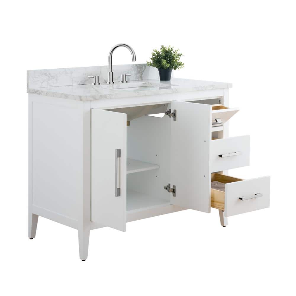 42'' White MDF Freestanding Single Bathroom Vanity with Engineered Marble Top