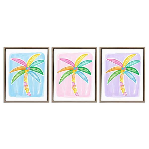 Fun Summer Palms by Lisa Nohren 3 Pieces Brown Floater Frame Nature Graphic Art Print 31 in. x 25 in.