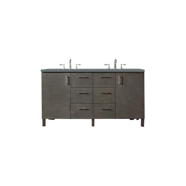 James Martin Vanities Metropolitan 60 in. W x 23.5 in. D x 33.8 in. H Bathroom Vanity in Silver Oak with Cala Blue Quartz Top