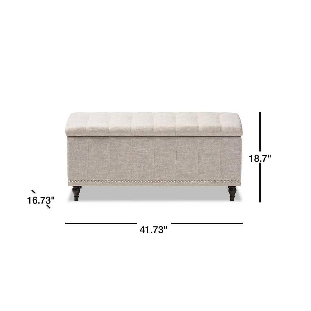 Kaylee Beige Button-Tufted Storage Ottoman Bench with Silver Nailheads