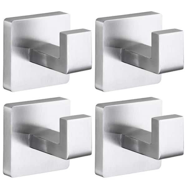 4-Pack Stainless Steel J-Hook Wall Mounted Square Towel Hooks for Bathrooms Robe Hook, Coat Hook, Heavy Duty, Nickel