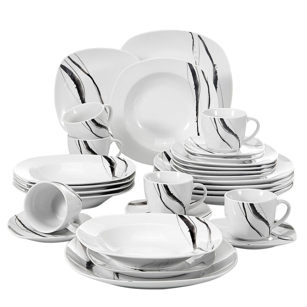 VEWEET 30-Piece Casual Ivory White with Black Lines Pattern Porcelain  Dinnerware Set (Service for 6) TERESA001 - The Home Depot