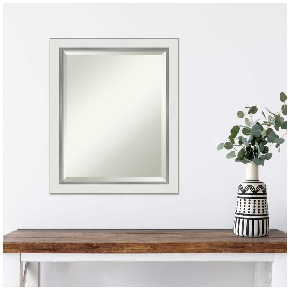 Eva 19" x 23" White and Silver Wood Framed Wall Mirror