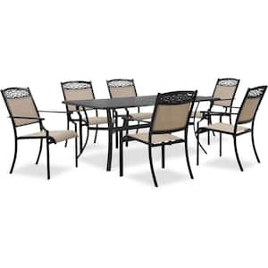 Lisbon 7-Piece Aluminum Outdoor Dining Set with 6 Sling Stationary Chairs and 39 in. x 68 in. Cast-Top Dining Table