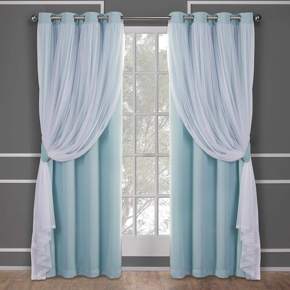 Aqua Solid Grommet Sheer Curtain 52 In W X 108 In L Set Of 2