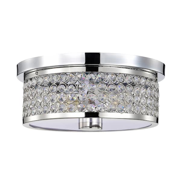 Warehouse of Tiffany Pieni 12 in. 2-Light Indoor Polished Chrome Semi-Flush Mount Ceiling Light with Light Kit