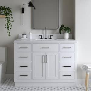 Hepburn 48 in. Single Sink Freestanding Bathroom Vanity in White with Pure White Quartz Top